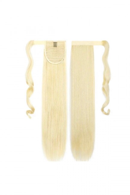 Düz Platin Sarı Dolamalı At Kuyruğu Postiş 75 Cm 220 gram