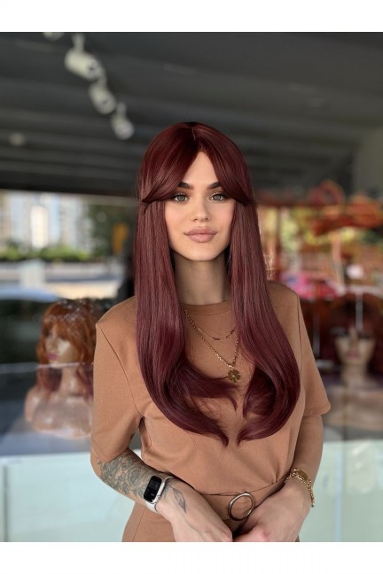 Kızıl Uzun Perçemli Gerçek Saç Dokusunda Peruk Kızıl Uzun Perçemli Gerçek Saç Dokusunda Peruk