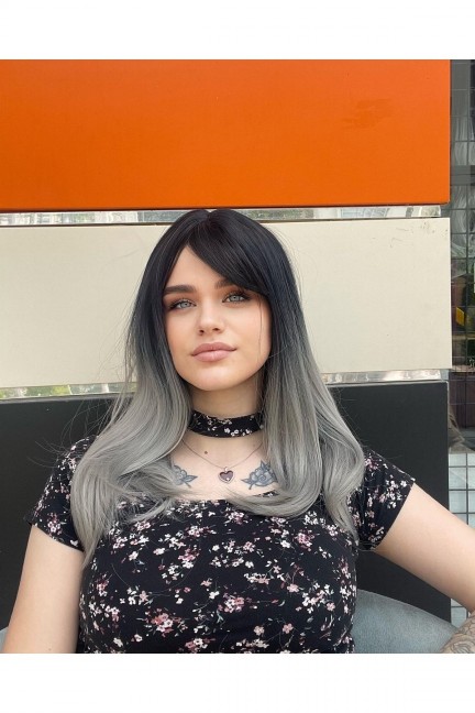 Luxury Siyah Gri 55-60 Cm Uzunluğunda Peruk Luxury Siyah Gri 55-60 Cm Uzunluğunda Peruk