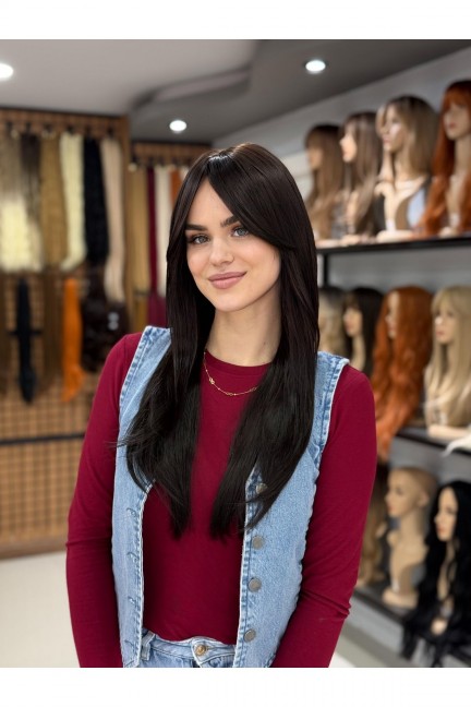 Luxury Vip Koyu Kestane Katlı Kesim Peruk Luxury Vip Koyu Kestane Katlı Kesim Peruk