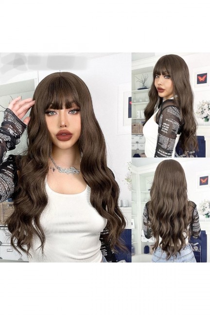 Perçemli Dalgalı Koyu Kumral Peruk Model