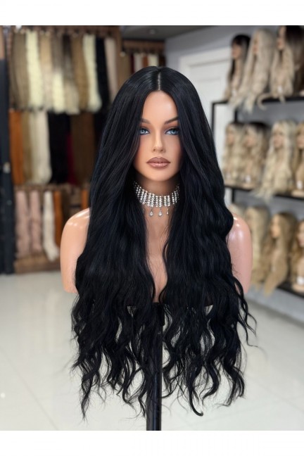 Perçemsiz Luxury Yoğun Dalgalı Siyah Peruk