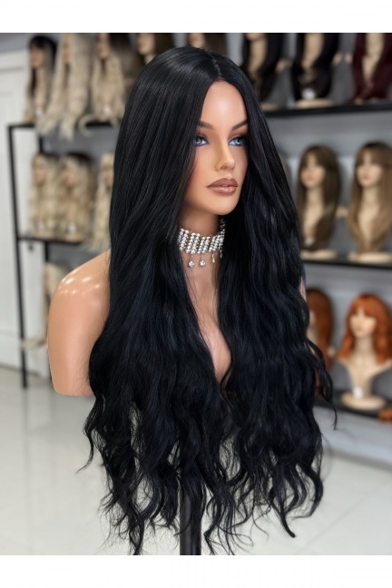 Perçemsiz Luxury Yoğun Dalgalı Siyah Peruk