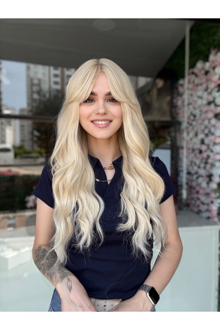 Platin Okyanus Dalgalı Uzun Perçemli Yeni Sezon Peruk - Tüm Baş Yapısına Uygundur