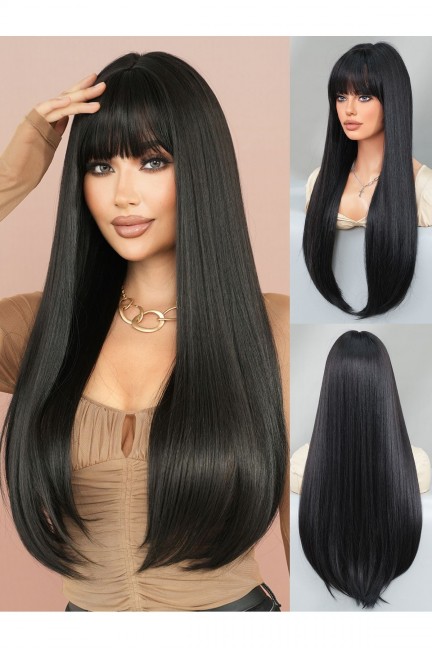 Siyah Düz Perçemli Uzun Peruk 75-80 Cm Siyah Düz Perçemli Uzun Peruk 75-80 Cm