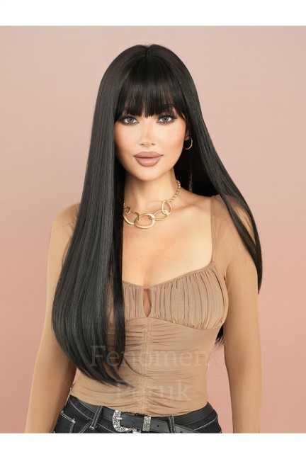 Siyah Düz Perçemli Uzun Peruk 75-80 Cm Siyah Düz Perçemli Uzun Peruk 75-80 Cm