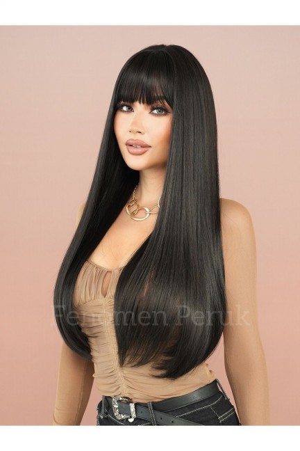 Siyah Düz Perçemli Uzun Peruk 75-80 Cm Siyah Düz Perçemli Uzun Peruk 75-80 Cm