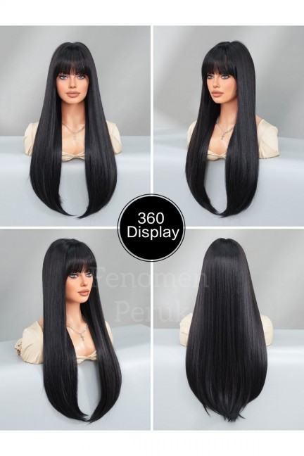 Siyah Düz Perçemli Uzun Peruk 75-80 Cm Siyah Düz Perçemli Uzun Peruk 75-80 Cm
