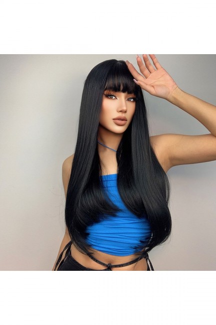 Siyah Düz Vip Perçemli Peruk Model Siyah Düz Vip Perçemli Peruk Model