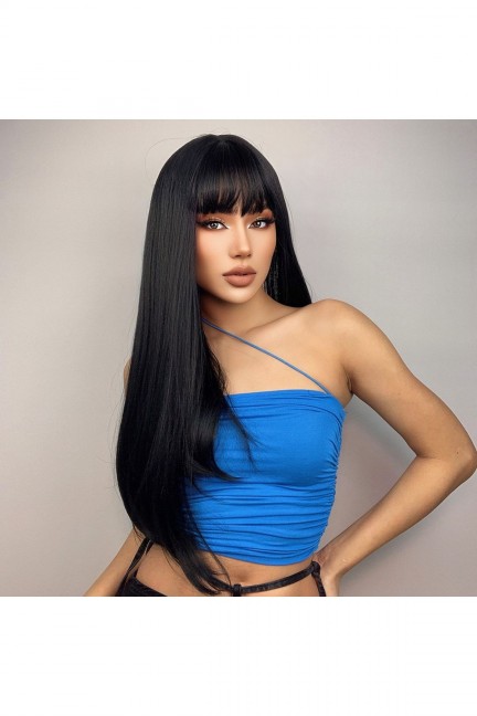 Siyah Düz Vip Perçemli Peruk Model Siyah Düz Vip Perçemli Peruk Model