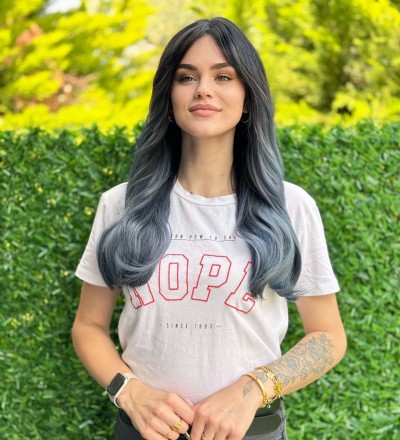 Siyah Gri Dalgalı Perçemli Peruk Model Leyla21