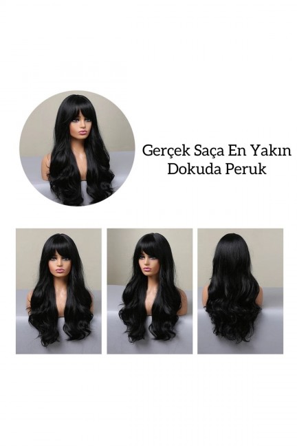 Siyah Maşa Dalgalı Perçemli Peruk Siyah Maşa Dalgalı Perçemli Peruk