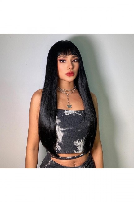 Siyah Perçemli Düz Peruk Model Siyah Perçemli Düz Peruk Model