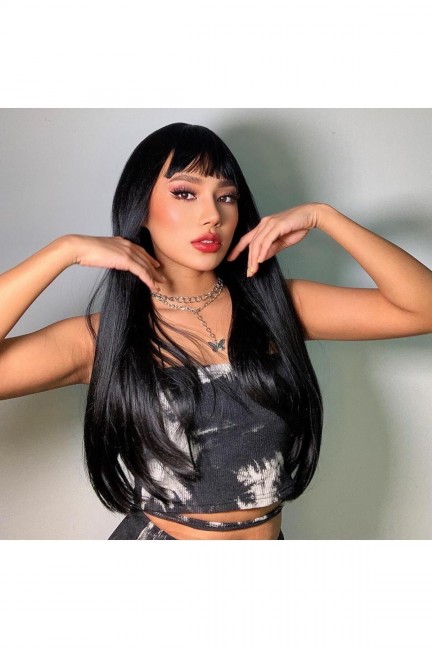 Siyah Perçemli Düz Peruk Model Siyah Perçemli Düz Peruk Model
