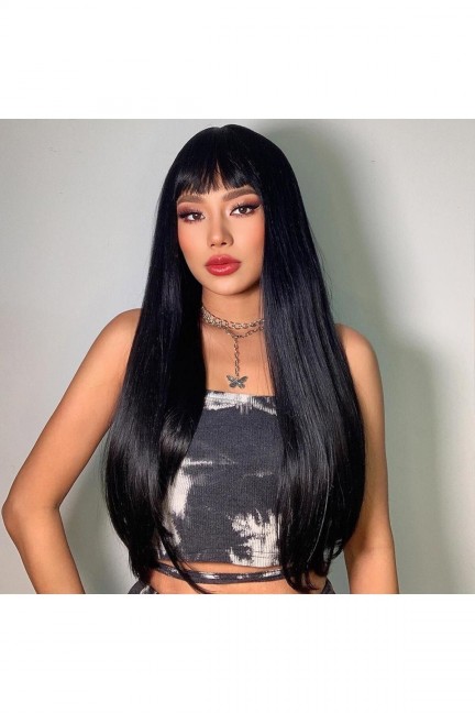 Siyah Perçemli Düz Peruk Model Siyah Perçemli Düz Peruk Model