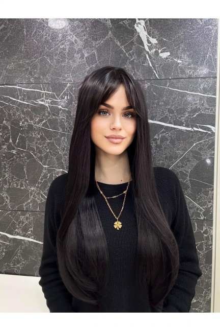 Siyah Perçemli Düz Vip Peruk Model Siyah Perçemli Düz Vip Peruk Model