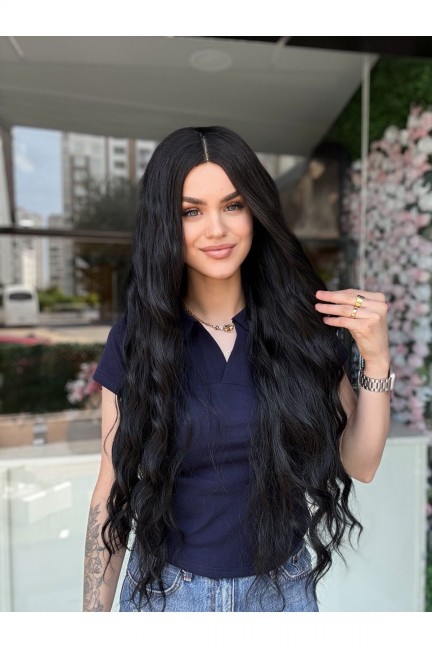 Siyah Yoğun Dalgalı Perçemsiz Vip Peruk - 75-80 Cm Siyah Yoğun Dalgalı Perçemsiz Vip Peruk - 75-80 Cm