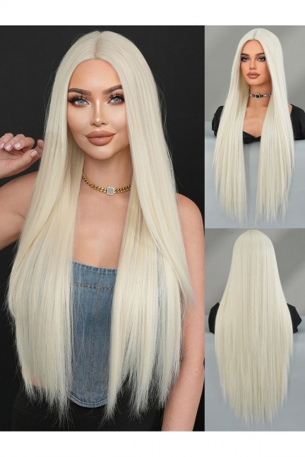 Soğuk Sarı Perçemsiz Düz Doğal Vip Peruk Soğuk Sarı Perçemsiz Düz Doğal Vip Peruk