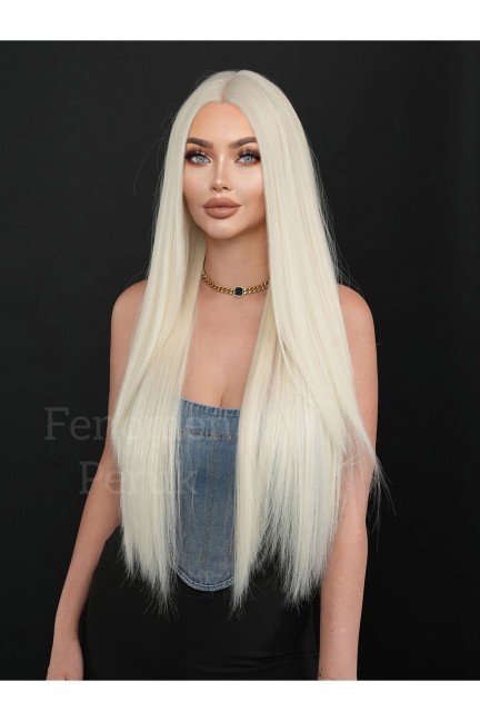 Soğuk Sarı Perçemsiz Düz Doğal Vip Peruk Soğuk Sarı Perçemsiz Düz Doğal Vip Peruk
