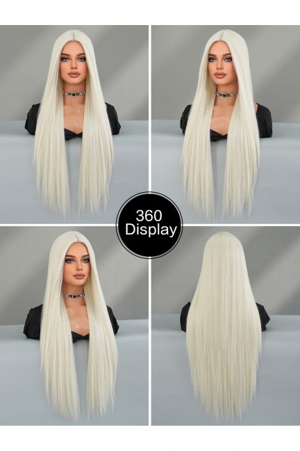 Soğuk Sarı Perçemsiz Düz Doğal Vip Peruk Soğuk Sarı Perçemsiz Düz Doğal Vip Peruk